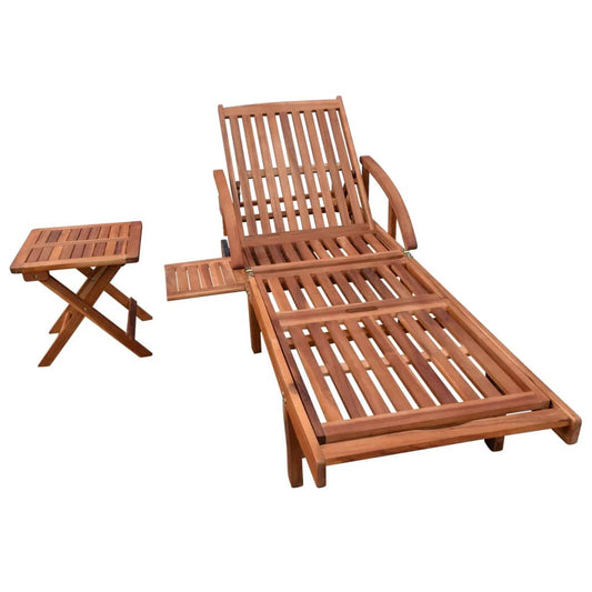 Sun Lounger And Table | Brown | Solid acacia wood | Standard | Foldable