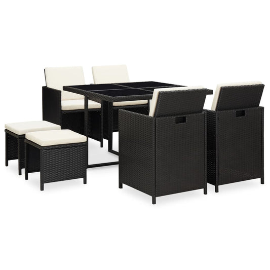 Patio Furniture | Black | Steel, PE Rattan, Glass, Polyester