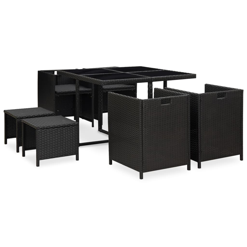 Patio Furniture | Black | Steel, PE Rattan, Glass, Polyester