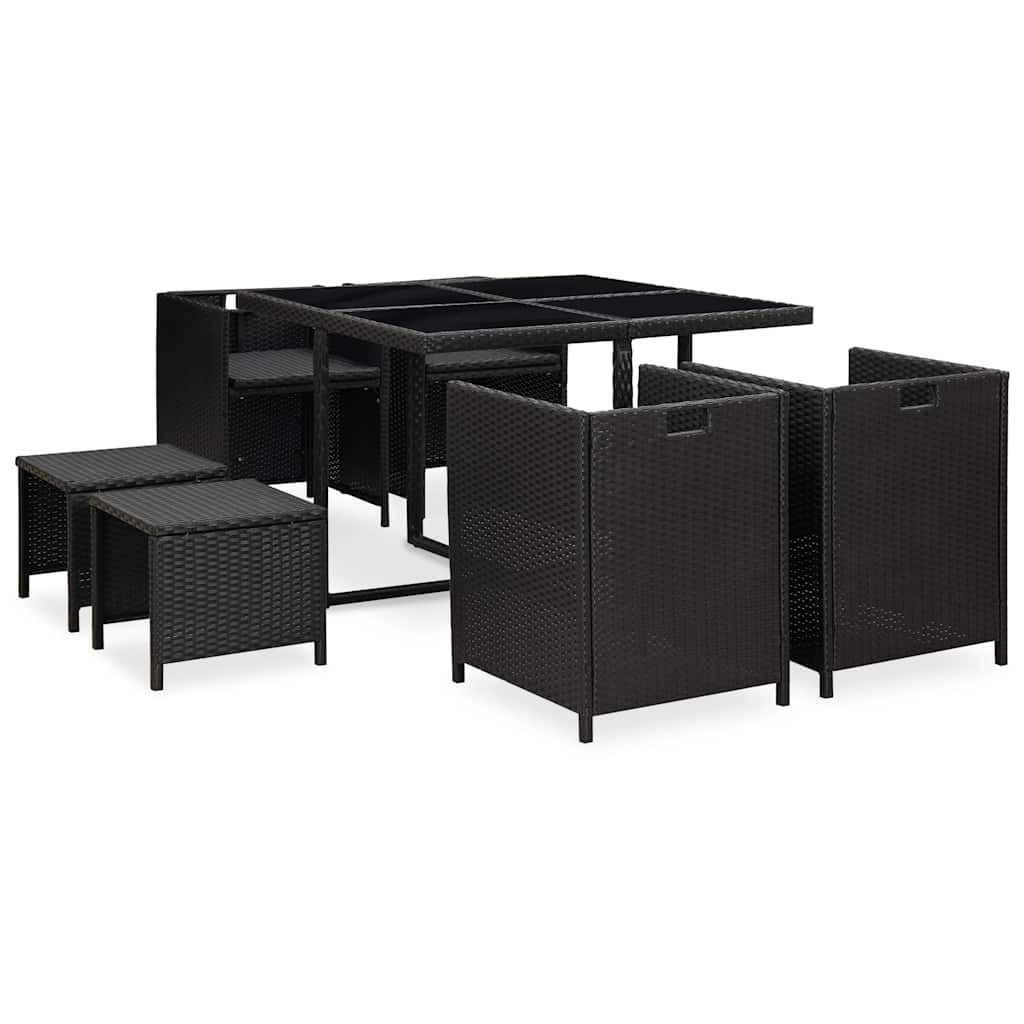 Patio Furniture | Black | Steel, PE Rattan, Glass, Polyester