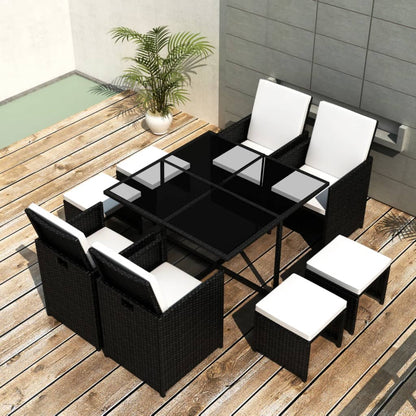 Patio Furniture | Black | Steel, PE Rattan, Glass, Polyester
