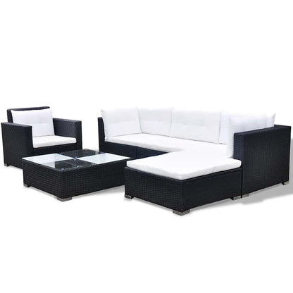 42743 vidaXL 6 Piece Garden Lounge Set with Cushions Poly Rattan Black