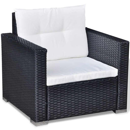 42743 vidaXL 6 Piece Garden Lounge Set with Cushions Poly Rattan Black