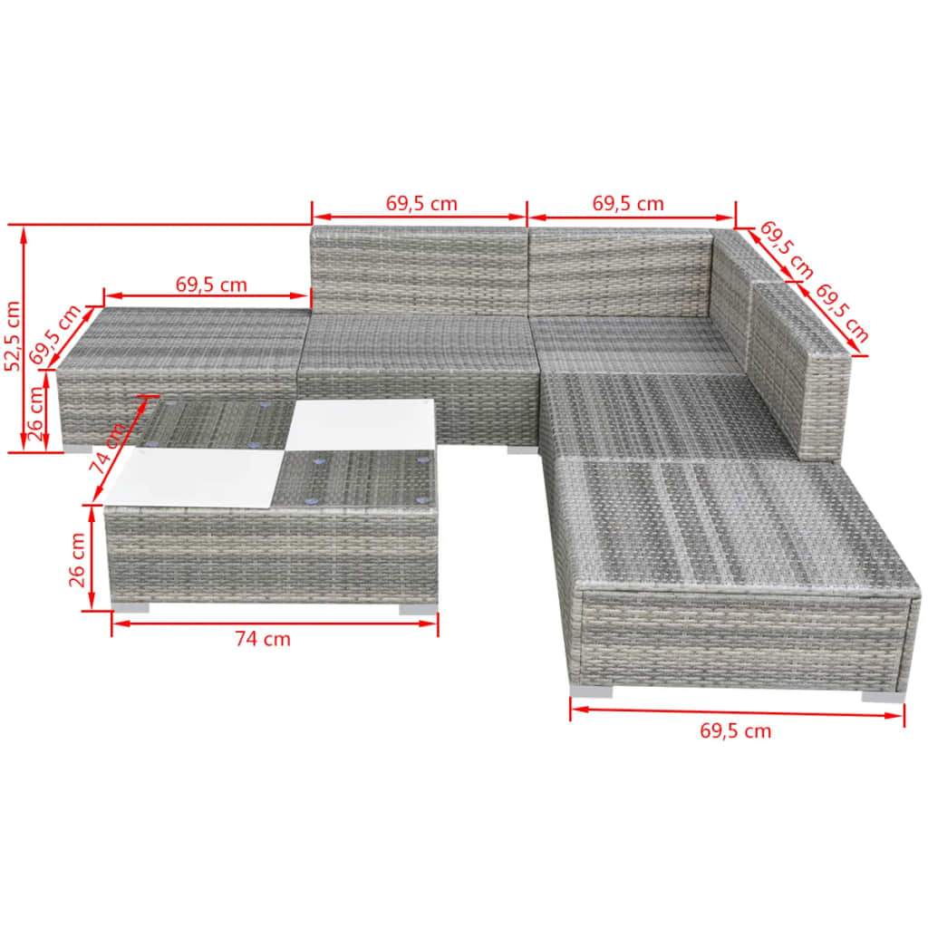 Patio Furniture | Grey | Powder-coated steel, PE rattan, glass, polyester