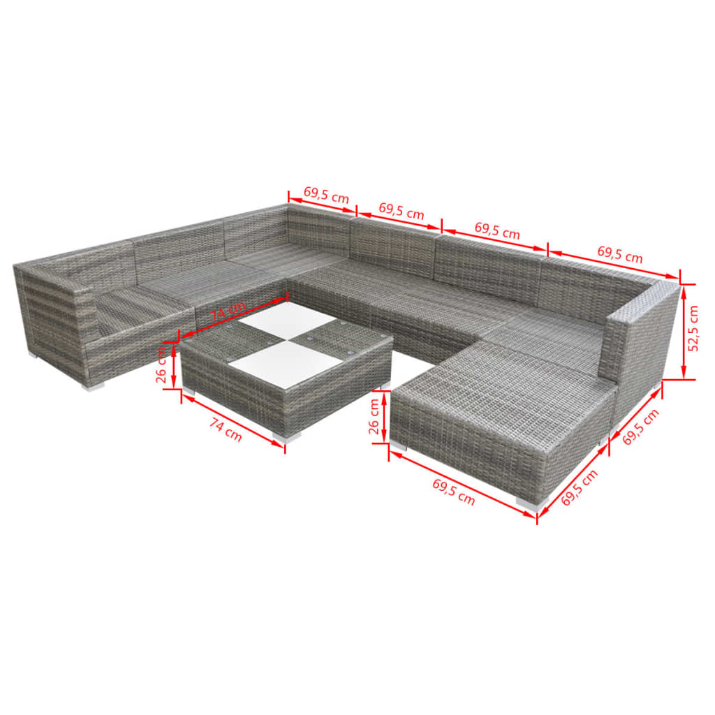 Patio Furniture | Grey | Powder-coated steel frame | 8 Piece Set