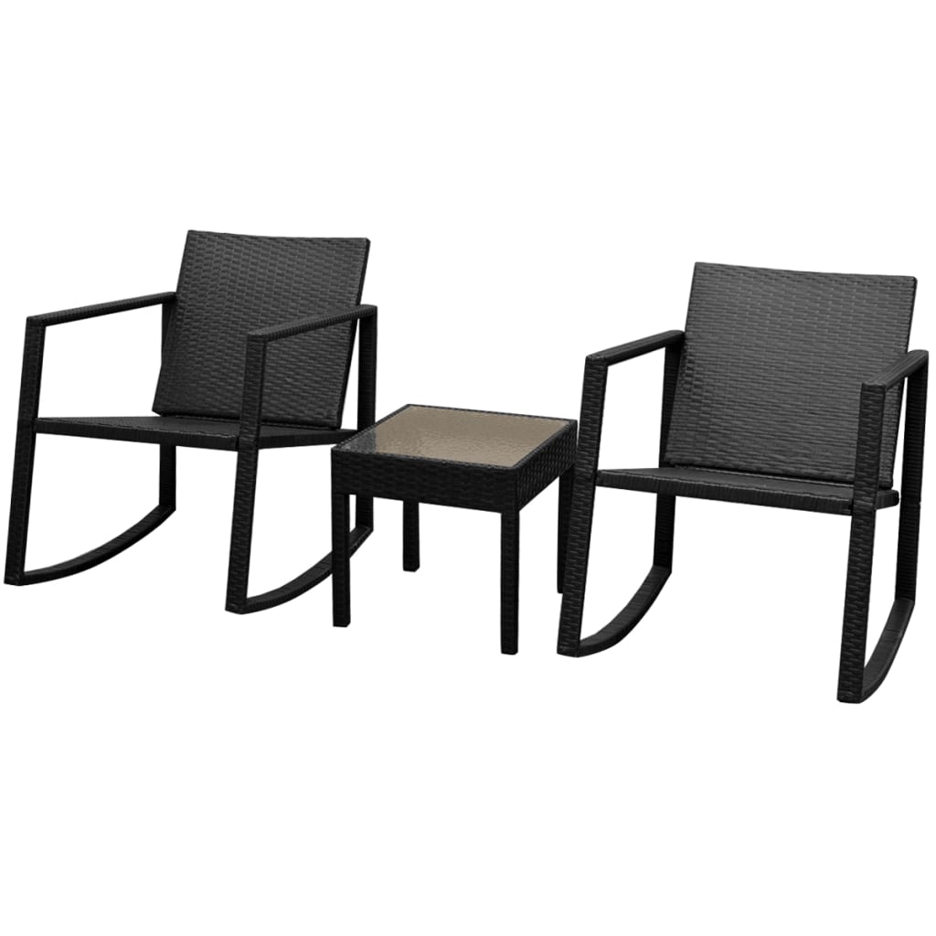 Patio Furniture | Black | Powder-coated steel, PE rattan, Glass | Medium