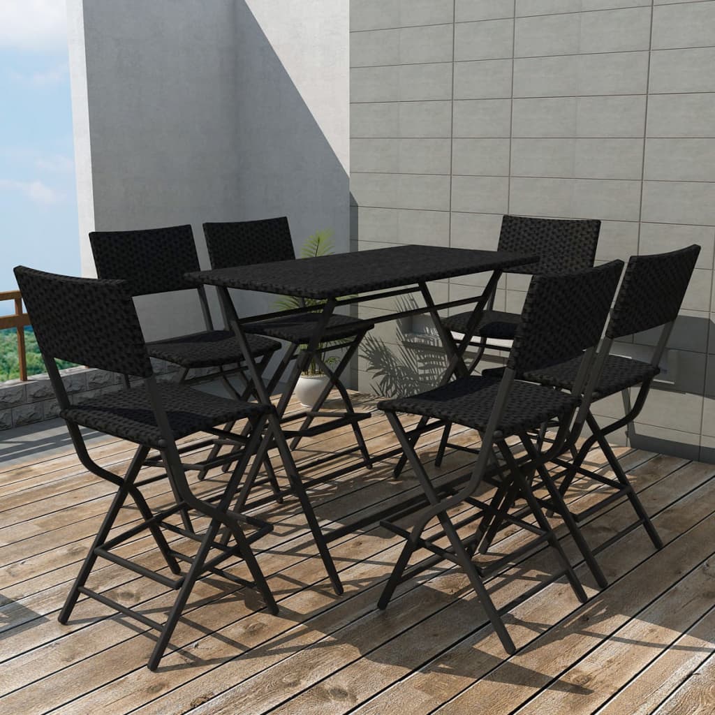 Patio Furniture | Black | PE rattan, powder-coated steel | 7 Piece