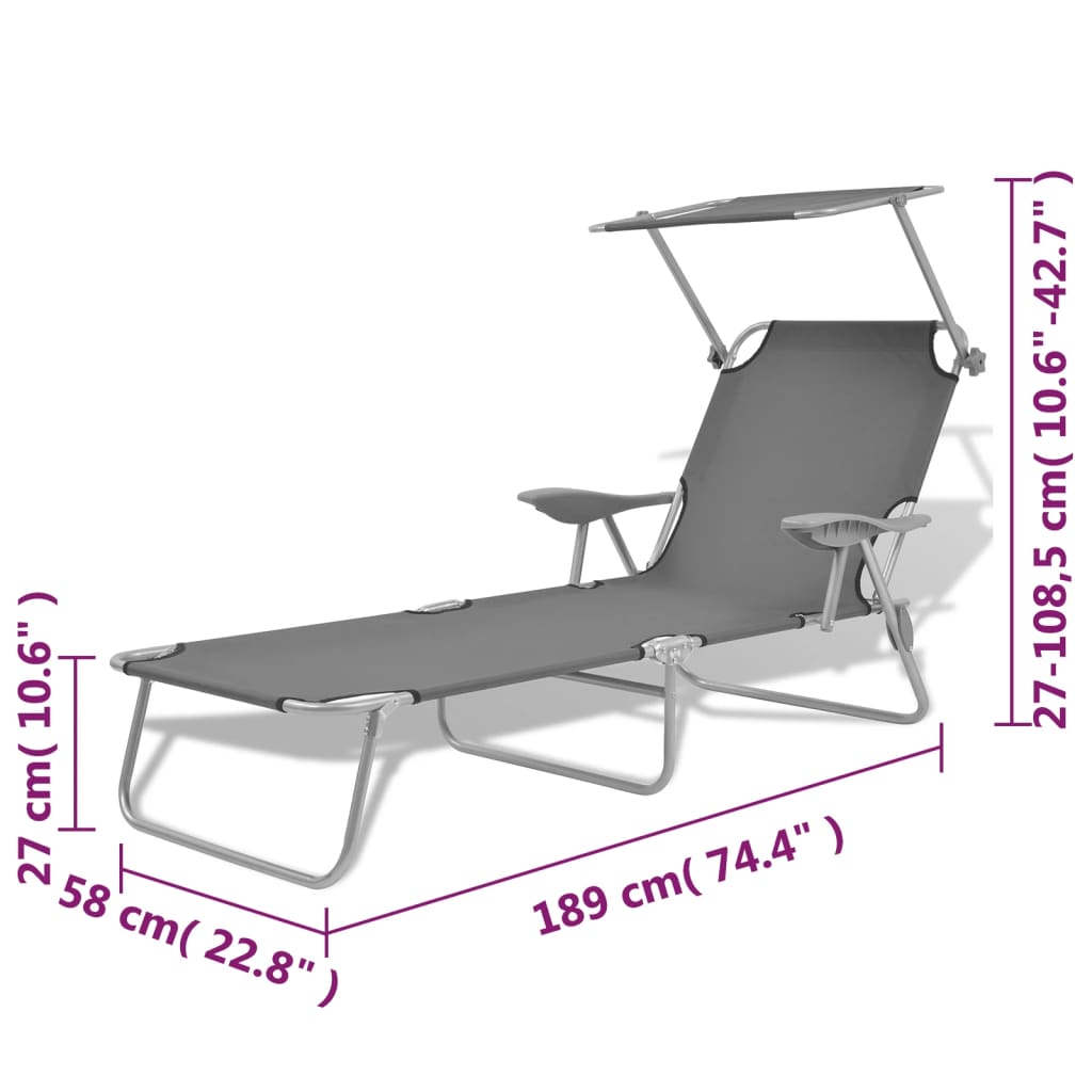Sunlounger | Steel Grey | Powder-coated steel frame, Polyester fabric