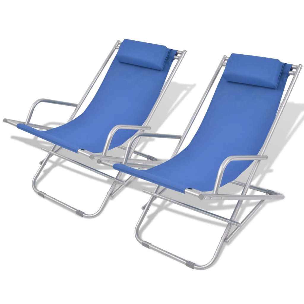 Sunlounger | Set of 2 | Blue | Powder-coated steel frame, PVC seat