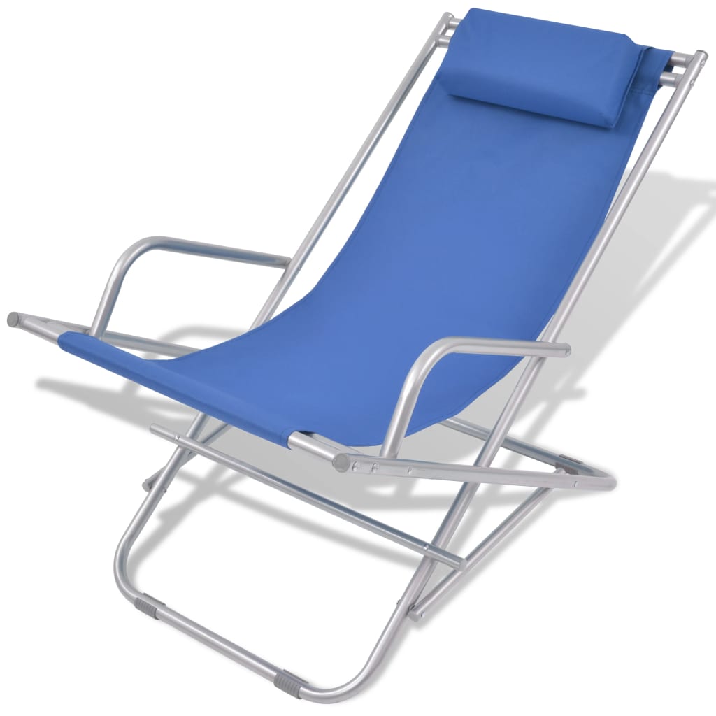 Sunlounger | Set of 2 | Blue | Powder-coated steel frame, PVC seat