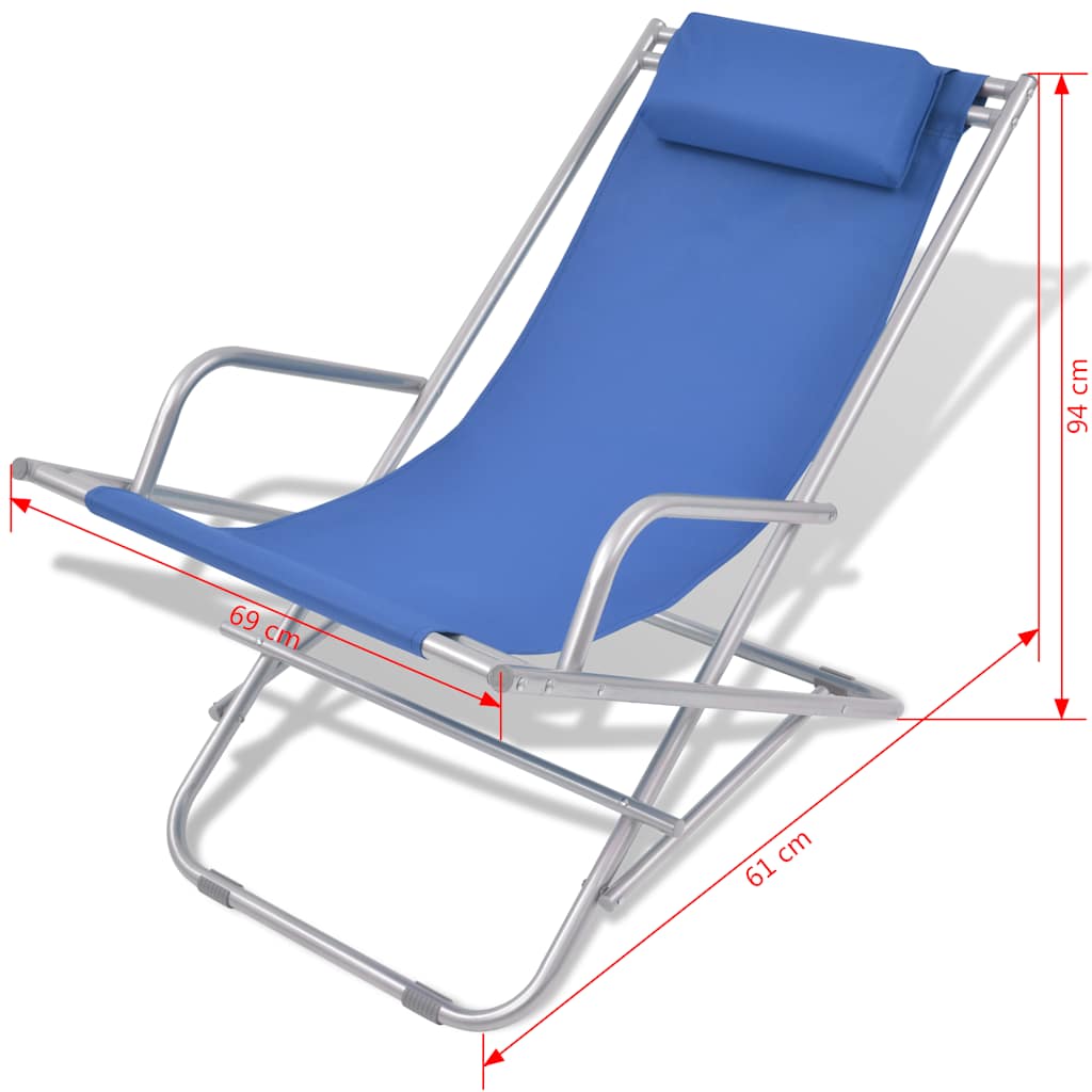 Sunlounger | Set of 2 | Blue | Powder-coated steel frame, PVC seat