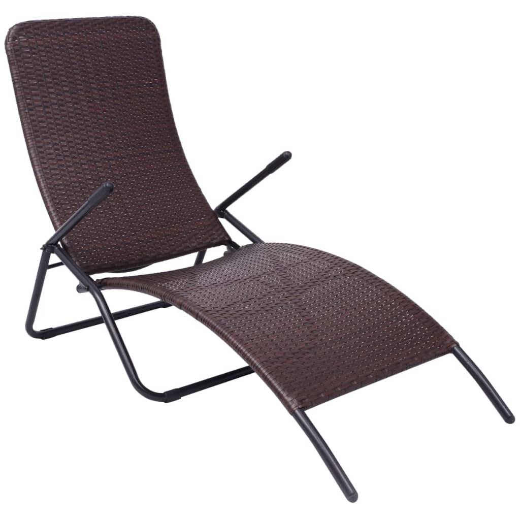 Sun Lounger | Brown | Poly Rattan, Powder-Coated Steel | Medium