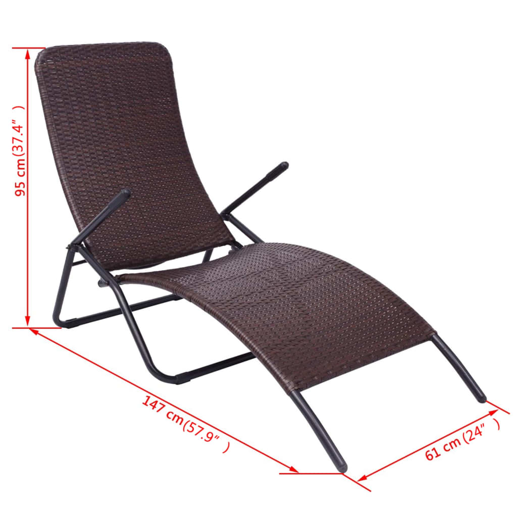 Sun Lounger | Brown | Poly Rattan, Powder-Coated Steel | Medium