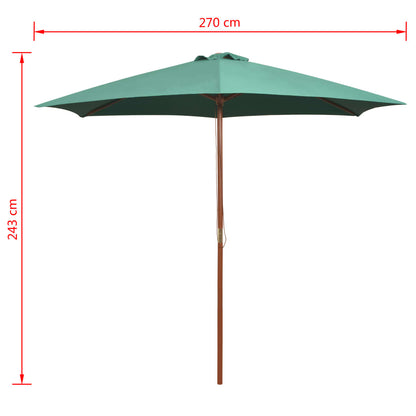 42961 vidaXL Parasol 270x270 cm Wooden Pole Green
