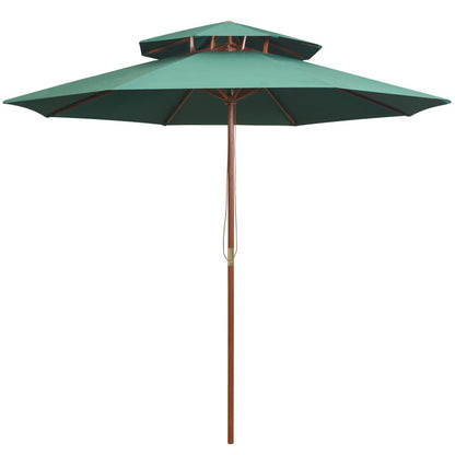 Double Decker Garden Parasol 270x270 cm Wooden Pole Green