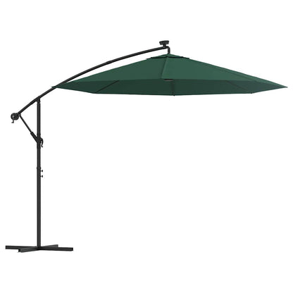 Hanging Parasol with LED Lighting 300 cm Green Metal Pole