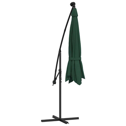 Hanging Parasol with LED Lighting 300 cm Green Metal Pole