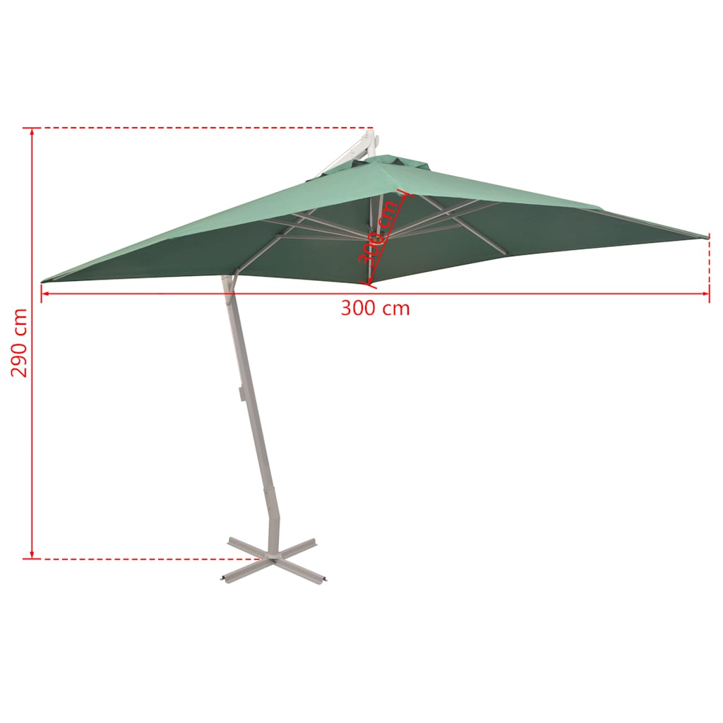 Hanging Garden Parasol 300x300 cm Green Aluminium Pole