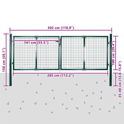 Fence Gate Steel 300x100 cm Green