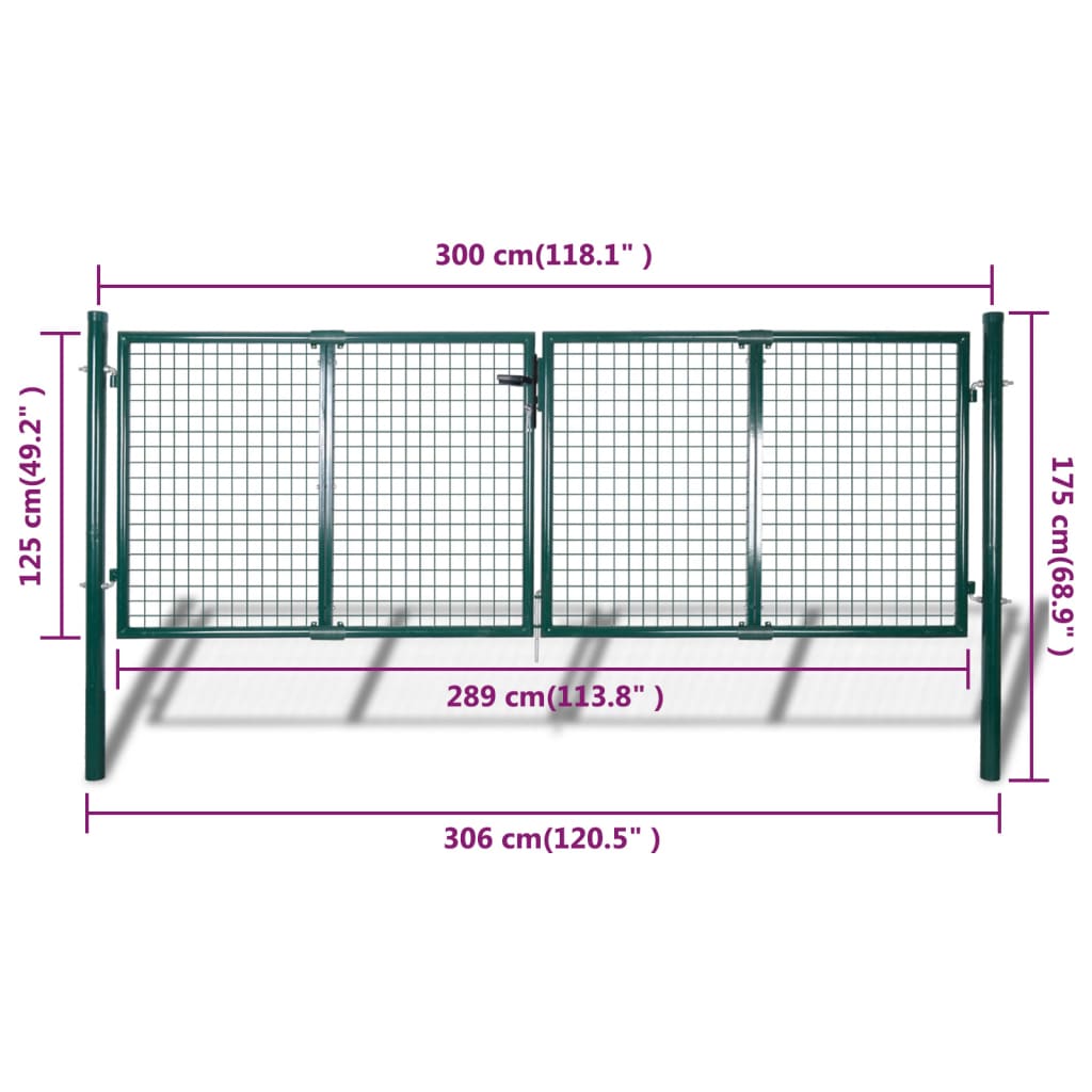 Fence Gate Steel 300x125 cm Green