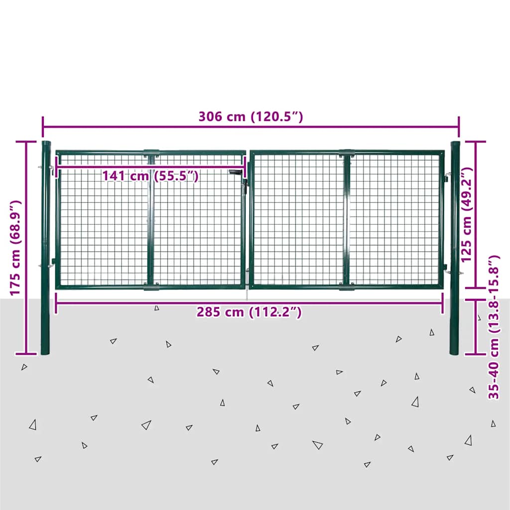 Fence Gate Steel 300x125 cm Green