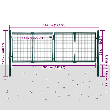 Fence Gate Steel 300x125 cm Green