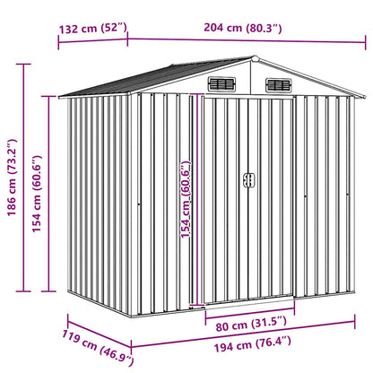 Garden Storage Shed Grey Metal 204x132x186 cm