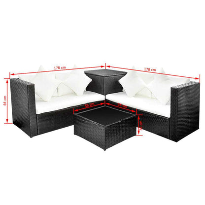 4 Piece Garden Lounge Set with Cushions Poly Rattan Black