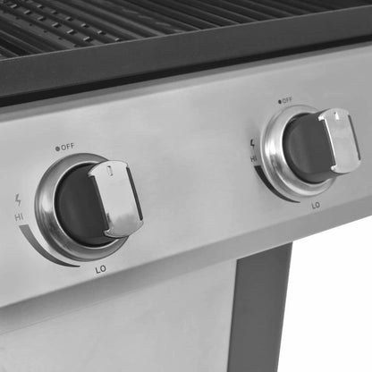 Burner Gas Grill with Wheel Silver Steel with Metal Hose