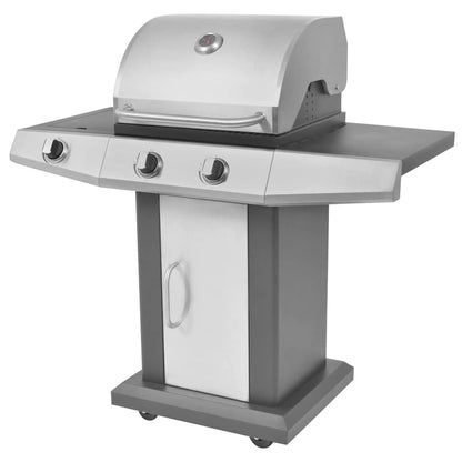 Burner Gas Grill with Wheel Silver Steel with Metal Hose