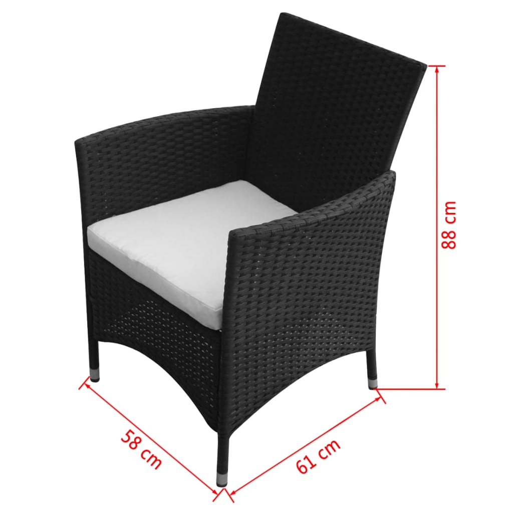 Patio Furniture | Black | Poly Rattan, Steel, Glass | Medium
