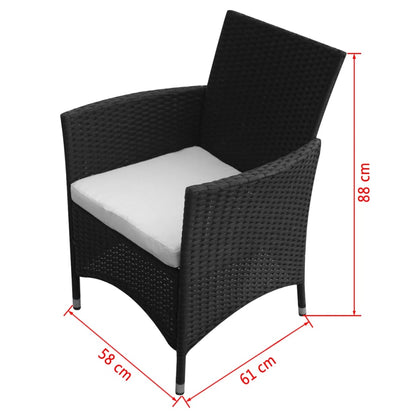 Patio Furniture | Black | Poly Rattan, Steel, Glass | Medium