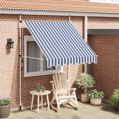 Manual Retractable Awning 200 cm Blue and White Stripes