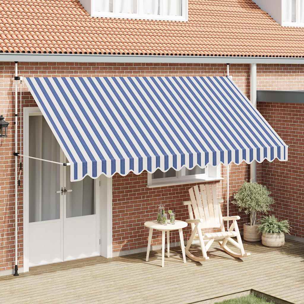 43224 vidaXL Manual Retractable Awning 400 cm Blue and White Stripes