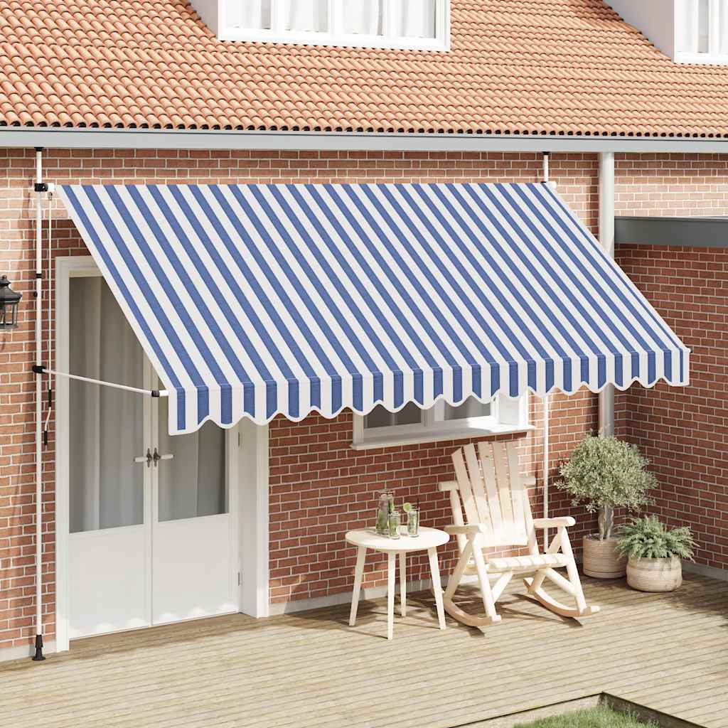 43224 vidaXL Manual Retractable Awning 400 cm Blue and White Stripes