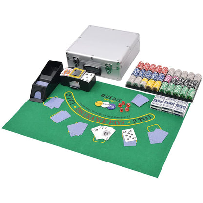 80186 vidaXL Combine Poker/Blackjack Set with 600 Laser Chips Aluminium