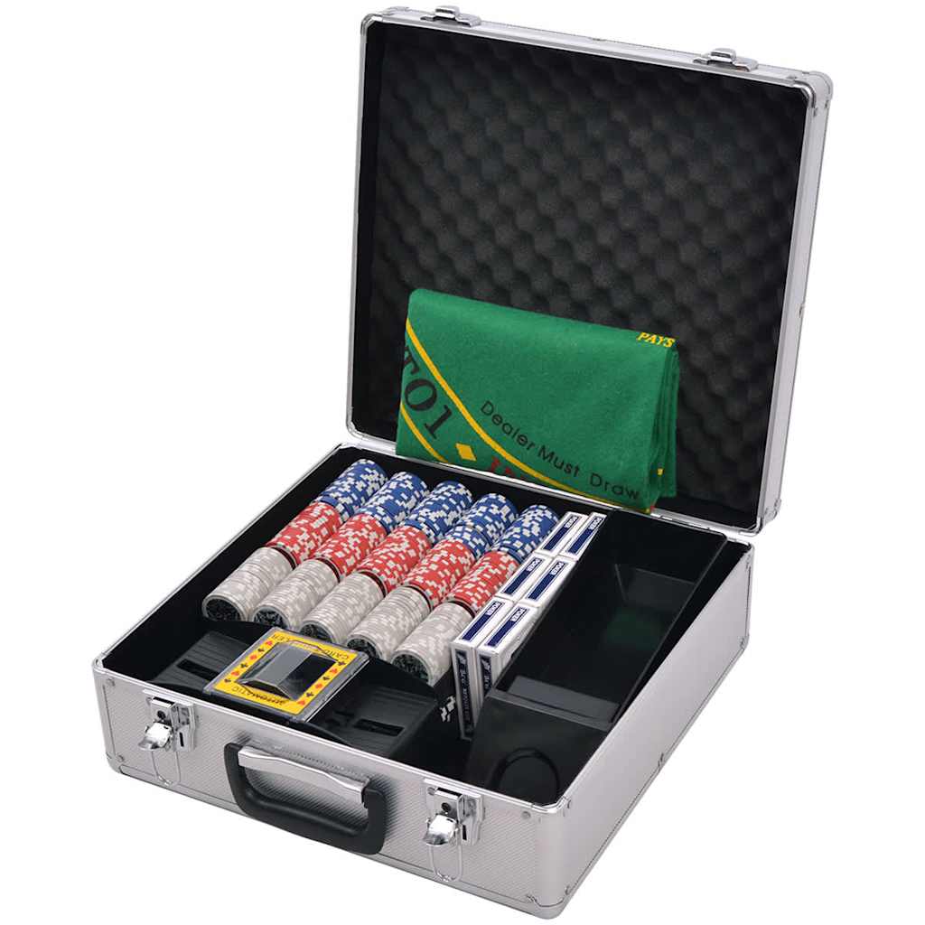 80186 vidaXL Combine Poker/Blackjack Set with 600 Laser Chips Aluminium