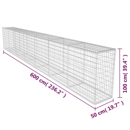 Gabion Wall with Cover Galvanised Steel 600x50x100 cm