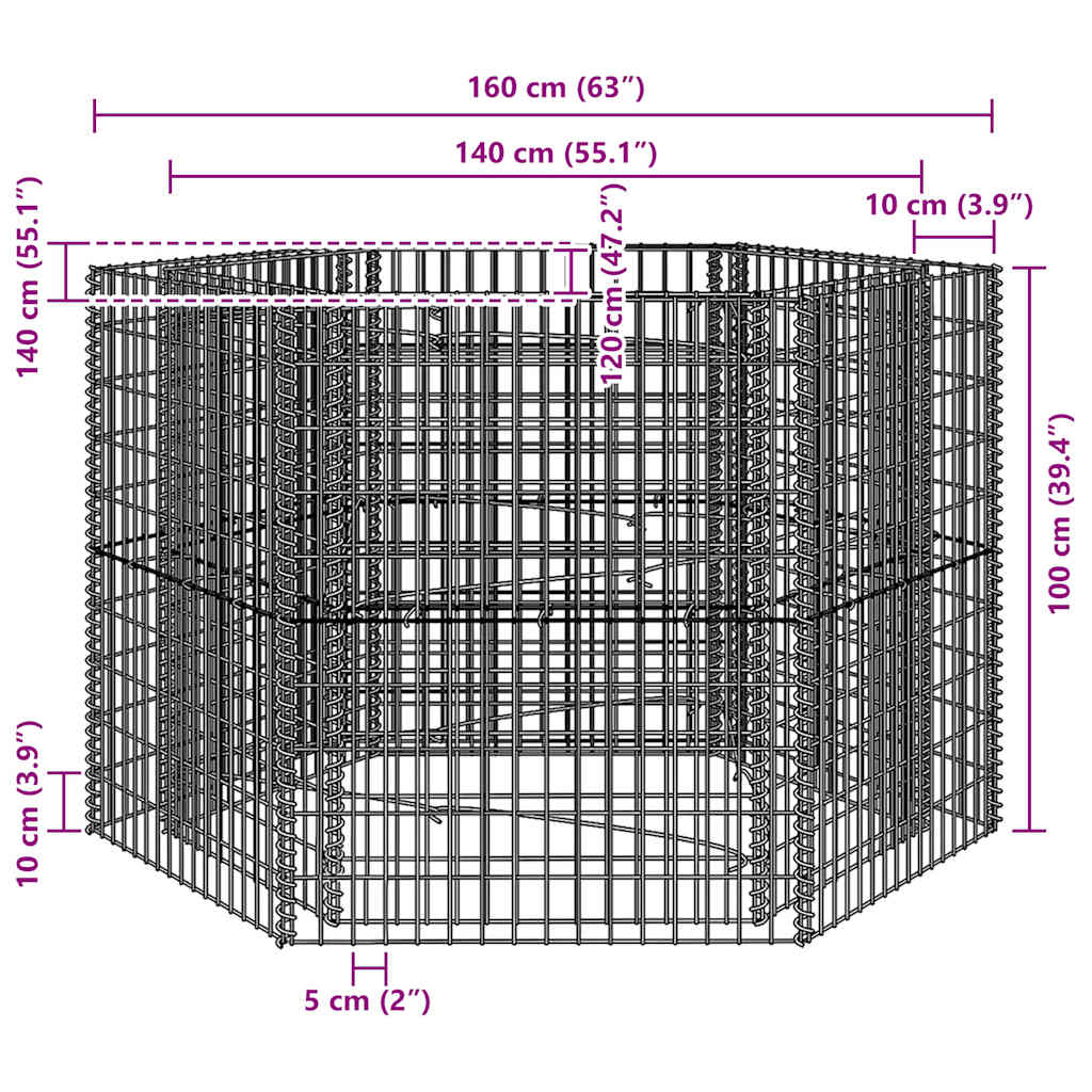 Hexagonal Gabion Raised Bed 160x140x100 cm