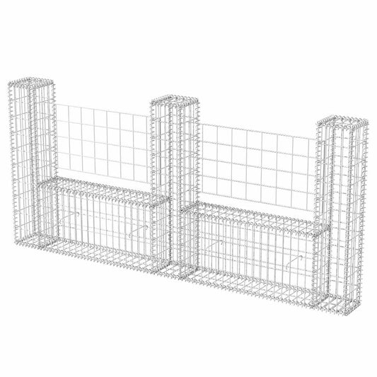 142546 vidaXL Gabion Basket U-Shape Galvanised Steel 240x20x100 cm