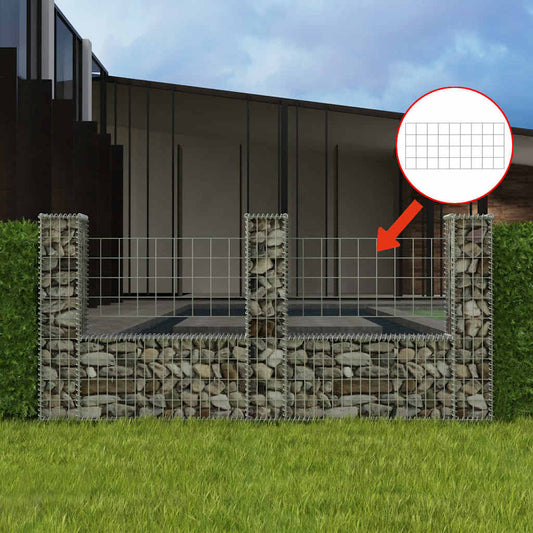 142546 vidaXL Gabion Basket U-Shape Galvanised Steel 240x20x100 cm
