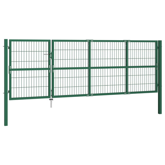 Garden Fence Gate with Posts 350x120 cm Steel Green
