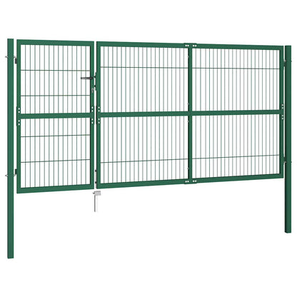 Garden Fence Gate with Posts 350x140 cm Steel Green
