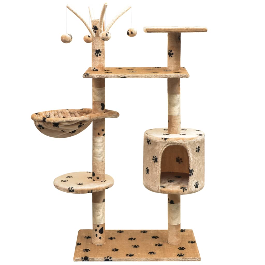 Cat Tree with Sisal Scratching Posts 125 cm Paw Prints Beige