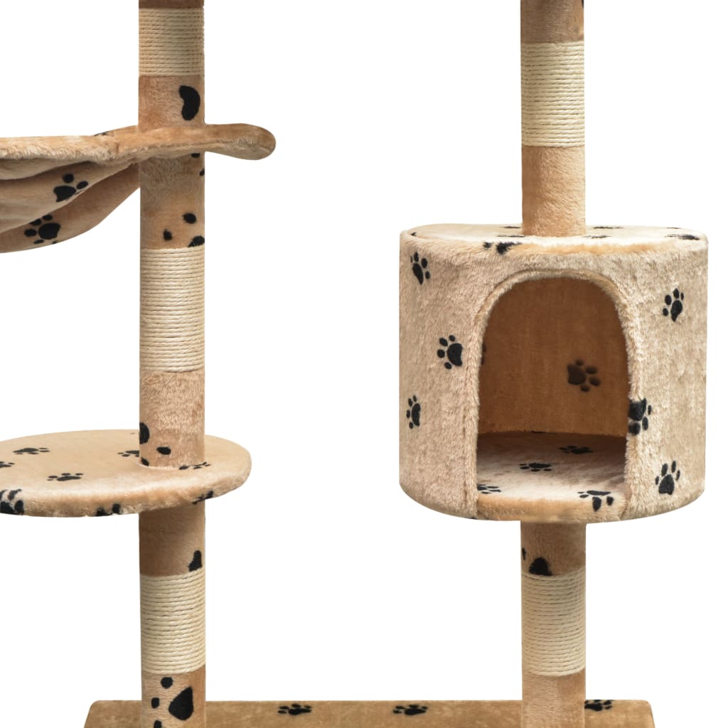Cat Tree with Sisal Scratching Posts 125 cm Paw Prints Beige
