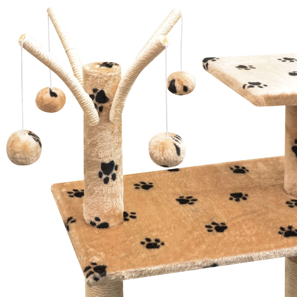 Cat Tree with Sisal Scratching Posts 125 cm Paw Prints Beige