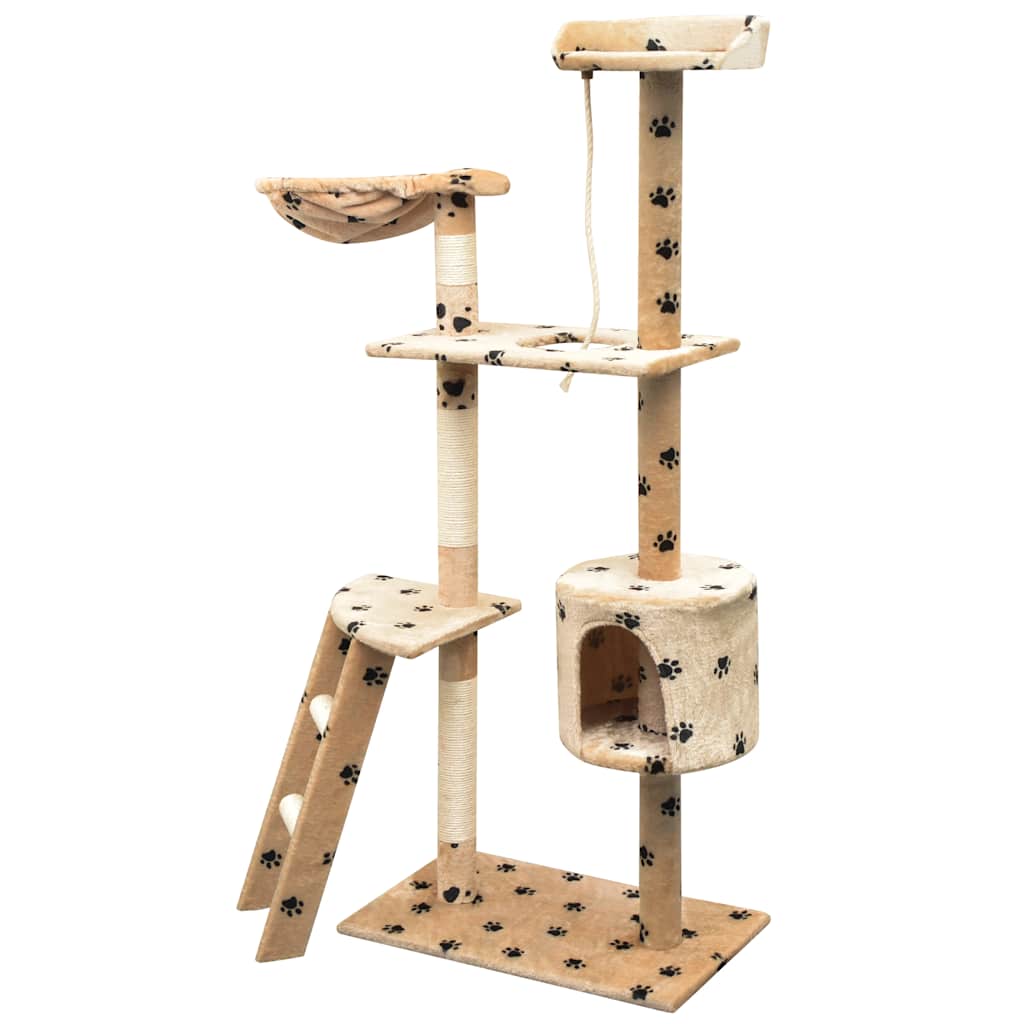 Cat Tree with Sisal Scratching Posts 150 cm Paw Prints Beige