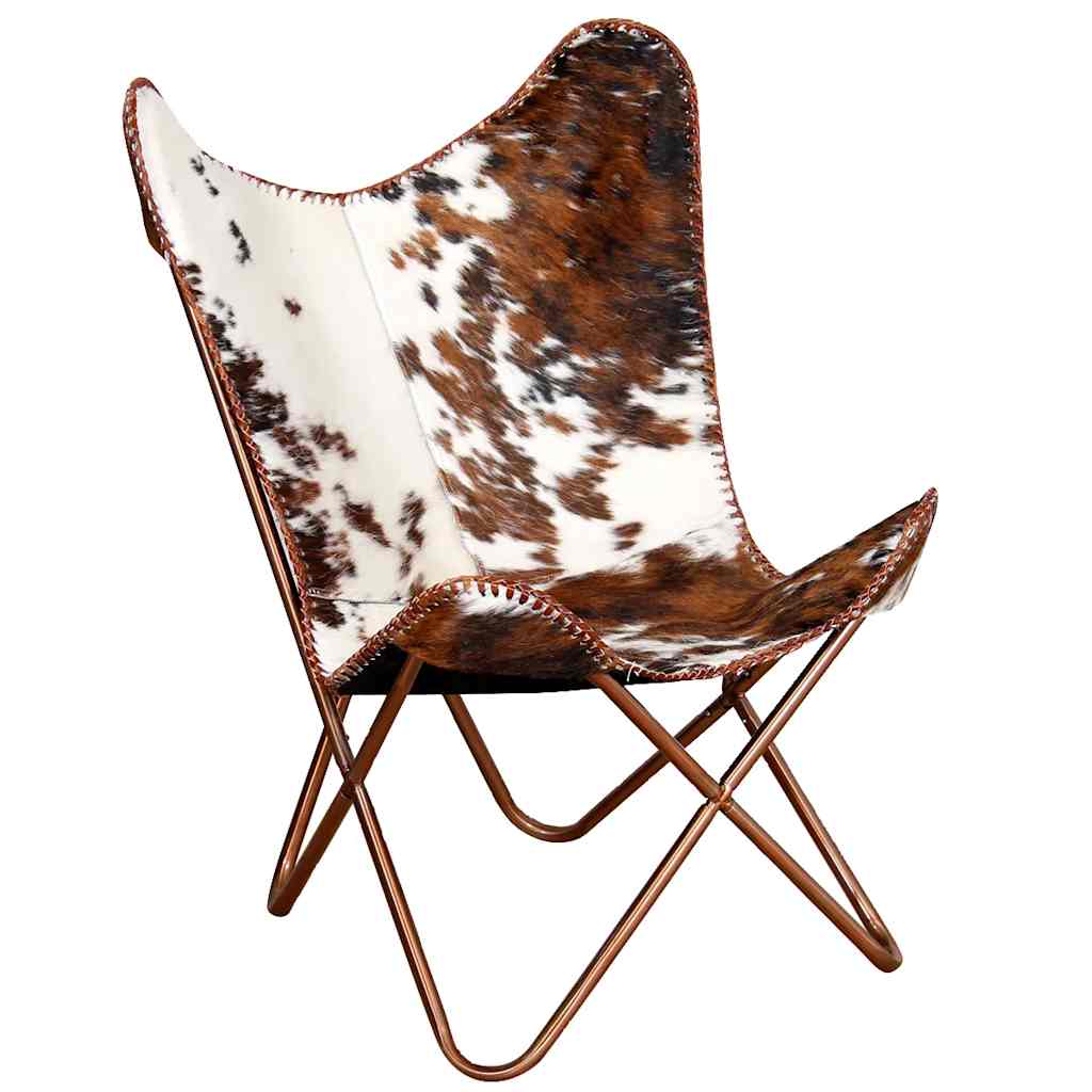 Butterfly Chair Brown and White Real Cowhide Leather
