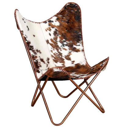 Butterfly Chair Brown and White Real Cowhide Leather