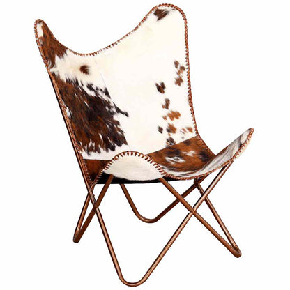 Butterfly Chair Brown and White Real Cowhide Leather